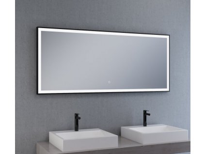 Zrkadlo s čiernym rámom a LED osvetlením 1400 x 600 mm, nastaviteľná teplota farby svetla