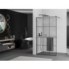 MEXEN/S - Kioto+ Sprchová zástěna WALK-IN s poličkou a držákem ručníků 100 x 200 cm, černý vzor, grafit metal 800-100-121-95-77