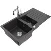 MEXEN/S - Matias granitový dřez 1.5 s odkapávačem včetně baterie Carla, černá kropenatá 6502-76-670700-00