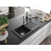 MEXEN/S - Pablo granitový dřez 1 s odkapávačem včetně baterie Flora, černá/stříbrná metalik 6510-73-670401-00