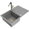 MEXEN/S - Bruno granitový dřez 1 s odkapávačem včetně baterie Flora, šedá 6513-71-670401-57-G