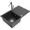 MEXEN/S - Bruno granitový dřez 1 s odkapávačem včetně baterie Flora, černá kropenatá 6513-76-670401-08