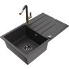 MEXEN/S - Bruno granitový dřez 1 s odkapávačem včetně baterie Flora, černá kropenatá 6513-76-670401-57-B