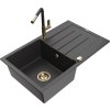 MEXEN/S - Bruno granitový dřez 1 s odkapávačem včetně baterie Flora, černá kropenatá 6513-76-670401-57-G