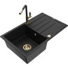 MEXEN/S - Bruno granitový dřez 1 s odkapávačem včetně baterie Flora, černá 6513-77-670401-57-G