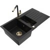 MEXEN/S - Matias granitový dřez 1.5 s odkapávačem včetně baterie Flora, černá  6502-77-670401-57-G