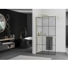 MEXEN/S - KIOTO Sprchová zástěna WALK-IN s poličkou a držákem ručníků 110 x 200, transparent/černá 8 mm, zlatá 800-110-121-50-77