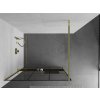 MEXEN/S - KIOTO Sprchová zástěna WALK-IN s poličkou a držákem ručníků 110 x 200, transparent/černá 8 mm, zlatá 800-110-121-50-77