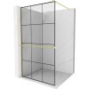 MEXEN/S - Kioto+ Sprchová zástěna WALK-IN s poličkou a držákem ručníků 110 x 200 cm, černý vzor, zlatá kartáčovaná 800-110-121-55-77
