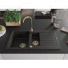 MEXEN/S - Matias granitový dřez 1.5 s odkapávačem 900x505 mm, černá/zlatá metalik,+ zlatý sifon 6502901505-75-G