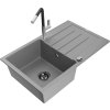 MEXEN/S - Bruno granitový dřez 1 s odkapávačem včetně baterie Flora, šedá 6513-71-670401-07-B