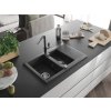 MEXEN/S - Gaspar granitový dřez 1.5 s odkapávačem včetně baterie Flora, černá kropenatá 6507-76-670401-08
