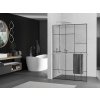 MEXEN/S - Kioto+ L Sprchová zástěna WALK-IN s poličkou a držákem ručníků 100 x 200 cm, černý vzor, chrom 800-100-123-01-78