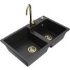 MEXEN/S - Tomas granitový dřez 2-bowl včetně baterie Telma, černá/stříbrná metalik 6516-73-670200-50