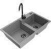MEXEN/S - Tomas granitový dřez 2-bowl včetně baterie Telma, šedá 6516-71-670200-70-B