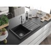 MEXEN/S - Bruno granitový dřez 1 s odkapávačem včetně baterie Flora, černá/stříbrná metalik 6513-73-670401-00