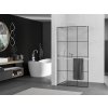 MEXEN/S - Kioto+ Sprchová zástěna WALK-IN s poličkou a držákem ručníků 100 x 200 cm, černý vzor, bílá 800-100-121-20-77