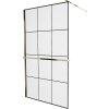 MEXEN/S - KIOTO Sprchová zástěna WALK-IN s poličkou a držákem ručníků 120 x 200, transparent/černá 8 mm, zlatá 800-120-121-50-77
