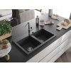 MEXEN - Hektor granitový dřez 2-bowl 800 x 480 mm, černá kropenatá, sifon chrom 6521802000-76