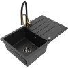 MEXEN/S - Bruno granitový dřez s odkapávačem včetně baterie Aster, černá/stříbrná metalik 6513-73-73450-57-B