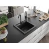 MEXEN/S - Vito Vito granitový dřez 1-miska 520x490 mm, černý/stříbro metalik + černý sifon 6503521000-73-B
