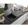 MEXEN/S - Bruno granitový dřez 1 s odkapávačem včetně baterie Flora, černá/zlatá metalik 6513-75-670401-70-B