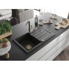 MEXEN/S - Bruno granitový dřez 1 s odkapávačem včetně baterie Flora, černá/zlatá metalik 6513-75-670401-57-G