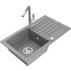MEXEN/S - Pablo granitový dřez 1 s odkapávačem včetně baterie Flora, šedá 6510-71-670401-06