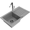 MEXEN/S - Pablo granitový dřez 1 s odkapávačem včetně baterie Flora, šedá 6510-71-670401-07-B