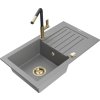 MEXEN/S - Pablo granitový dřez 1 s odkapávačem včetně baterie Flora, šedá 6510-71-670401-57-G