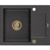 MEXEN/S - Enzo granitový dřez 1 s odkapávačem 576x465 mm, černá kropenatá,+ zlatý sifon 6506571005-76-G