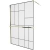 MEXEN/S - KIOTO Sprchová zástěna WALK-IN s poličkou a držákem ručníků 110 x 200, transparent/černá 8 mm, zlatá 800-110-121-50-78