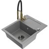 MEXEN/S - Enzo granitový dřez 1 s odkapávačem včetně baterie Aster, šedá 6506-71-73450-57-B