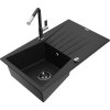 MEXEN/S - Cesar granitový dřez 1-miska s odkapávačem včetně baterie Flora, černá 6514-77-670401-07-B