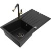 MEXEN/S - Cesar granitový dřez 1-miska s odkapávačem včetně baterie Flora, černá 6514-77-670401-57-B