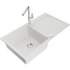 MEXEN/S - Leo granitový dřez 1 s odkapávačem včetně baterie Flora, bílá 6501-20-670401-00