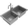 MEXEN/S - Mario granitový dřez 2-bowl včetně baterie Carla, šedá 6504-71-670700-71