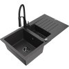 MEXEN/S - Matias granitový dřez 1.5 s odkapávačem včetně baterie Aster, černá kropenatá 6502-76-73450-70-B