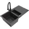 MEXEN/S - Matias granitový dřez 1.5 s odkapávačem včetně baterie Elia, černá kropenatá 6502-76-670101-70-B