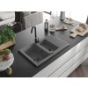 MEXEN/S - Gaspar granitový dřez 1.5 s odkapávačem 737 x 475 mm, šedý, černý sifon 6507731505-71-B
