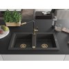 MEXEN/S - Mario granitový dřez 2-bowl včetně baterie Flora, černá kropenatá 6504-76-670401-57-G