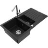 MEXEN/S - Matias granitový dřez 1.5 s odkapávačem včetně baterie Flora, černá  6502-77-670401-00