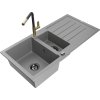 MEXEN/S - Andres granitový dřez s odkapávačem včetně baterie Flora, šedá 6515-71-670401-57-B