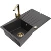 MEXEN/S - Cesar granitový dřez 1-miska s odkapávačem včetně baterie Rita, černý kropenatý 6514-76-670300-50