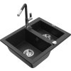 MEXEN/S - Carlos granitový dřez 1.5 včetně baterie Flora, černá/srebrny metalik 6518-73-670401-07