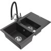 MEXEN/S - Gaspar granitový dřez 1.5 s odkapávačem včetně baterie Duo, černá kropenatá 6507-76-671701-07