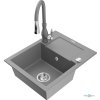 MEXEN/S - Enzo granitový dřez 1 s odkapávačem včetně baterie Savita, šedá 6506-71-672601-71