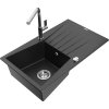 MEXEN/S - Cesar granitový dřez 1-miska s odkapávačem včetně baterie Flora, černá/stříbrná metalik 6514-73-670401-00