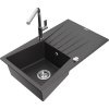 MEXEN/S - Cesar granitový dřez 1-miska s odkapávačem včetně baterie Flora, černá kropenatá 6514-76-670401-00