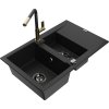 MEXEN/S - Gaspar granitový dřez 1.5 s odkapávačem včetně baterie Flora, černá 6507-77-670401-57-B
